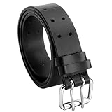 KQDRAVINE Cinturón de Trabajo Hombre Cuero Negro 105 cm, Cinturón para Pantalón de Trabajo en Cuero 4 mm, Doble Hebilla, Cinturón Hombre Resistente para Vaqueros, Trabajo y Uso Diario