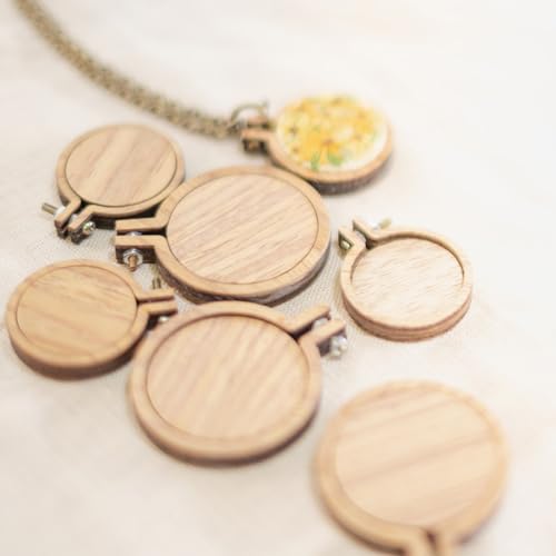 Pequeños aros redondos de punto de cruz de madera mini para colgante bricolaje y marcos de costura 6