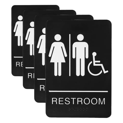 Image of Self-Stick ADA Braille Unisex Restroom Signs-Bathroom Signs with Double Sided 3M Tape for Office or Business Bathroom and Toilet Door or Wall Decor 9 inchX6 inch (Pack of 4)