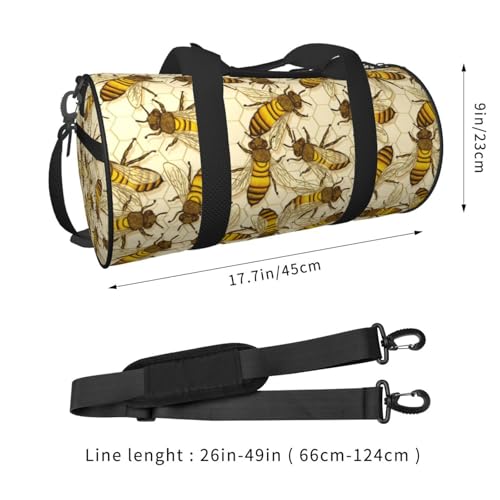 Large Duffle Bag for Travel - Vintage Honey Bees Honeycomb Gym Bag for Women Men, Foldable Travel Bags for Women Men with Zippered Multiple Pockets2