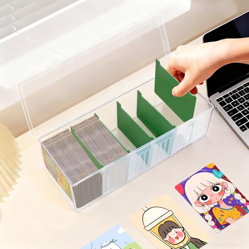 RUNYU 2 Stück Karteikarten Box, Karteikasten Din A8 mit Abnehmbaren Trennbretter, 23.5×9.5×6.8 cm Karteikartenbox A8 mit Deckel, Karteibox, Lernkarteibox für bis zu 1200 Karten (Orange + Grün)