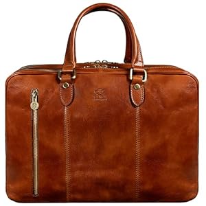 Time Resistance Leather Laptop Briefcase – Full Grain Leather Computer Bag for Men and Women