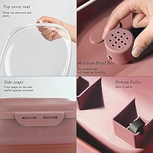 Cat Dog Food Storage Container, Dog Cat Pet Bird Chicken Airtight Foldable Feed Rice Storage Container Bins with Sealed Jar and Scoop Store up 15-30lbs, Pink