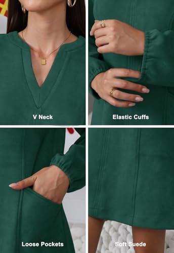 Image of Jayscreate Women's 2025 A-line Suede Dress Pocket Mini V Neck Elegant Long Sleeve Spring Fall Winter Short Dress