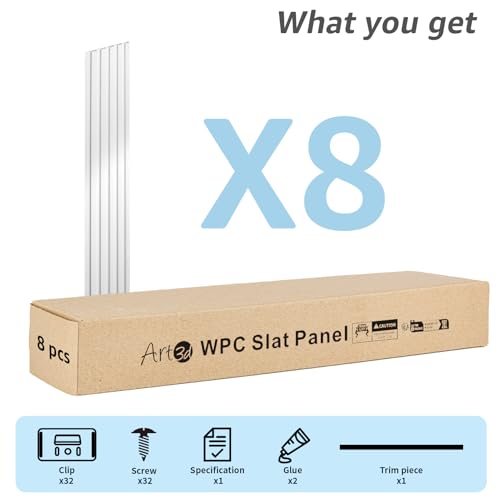Image of Art3d 108 x 6 in WPC Wood Slat Wall Panels, 3D Wall Accents, 8-Pack, White