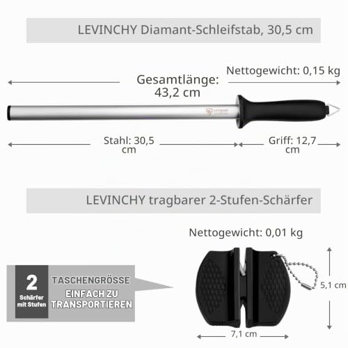 LEVINCHY Diamant-Messer-Wetzstahl, 30,5 cm, professionelle Diamantbeschichtung, Schleifstahl… – Ansicht 3