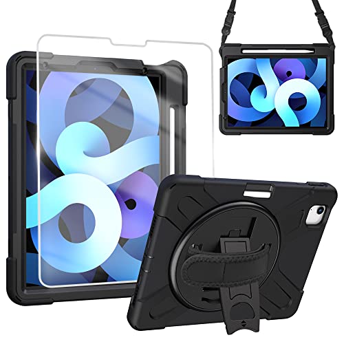 Zenrich Ipad Air 5Th/4Th Generation Case 2022/2020, Zenrich Ipad 10.9 Inch Case With Screen Protector Stand Hand Strap Shoulder Belt For Ipad 10.9 Inch/Ipad Pro 11 Inch 2020/2018,Black #TOP9