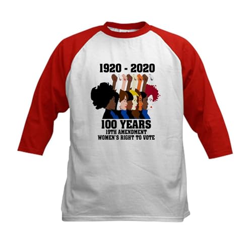 CafePress 19Th Amendment Anniversary 100 Yea Baseball Jersey Kids Cotton Baseball Jersey, 3/4 Raglan Sleeve Shirt Red/White