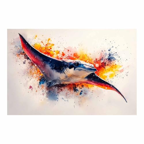 Toile moderne animaux bleu TERUEA 70x100cm, solution idéale pour habiller un grand mur vide