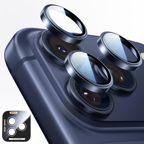 Image of MAGIC JOHN 2 pack for iPhone 17 Pro Max /17 Pro Camera Lens Protector,Blue | [Alignment Kit&1:1 Invisible Fit] 9H Aerospace Tempered Glass, Ultra HD, Metal Individual Ring