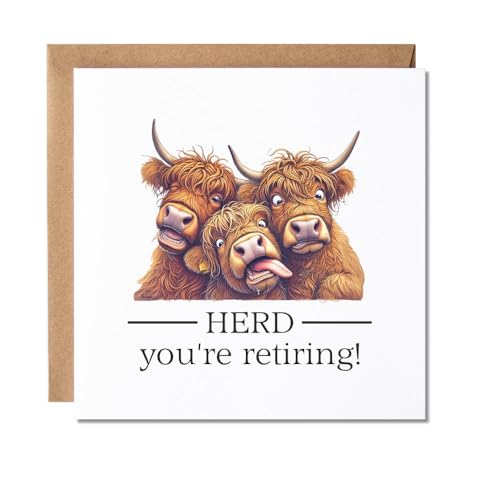 Maise & Rose Funny Retirement Card | Retirement Card For Men or Women | Friend Highland Cow Retiring Card For Colleague | P245