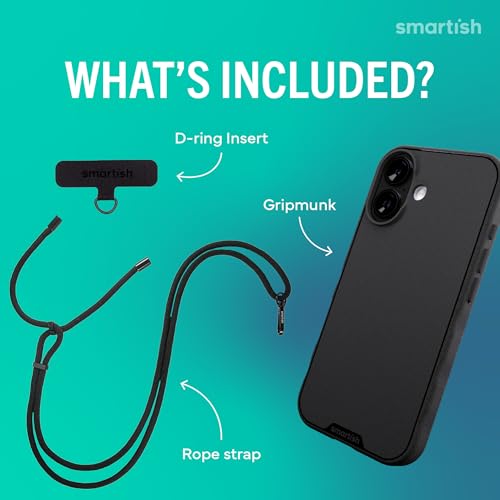 Image of Smartish iPhone 17 MagSafe Case + Crossbody Lanyard Strap - Thin Grip Cover with Universal Detachable Shoulder Neck Strap for Apple iPhone 17 - Black Tie Affair
