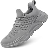 Mevlzz Mens Slip on Walking Shoes Non Slip Breathable Lightweight Sneakers Athletic Tennis Running Shoes for Gym Travel Jogging Grey