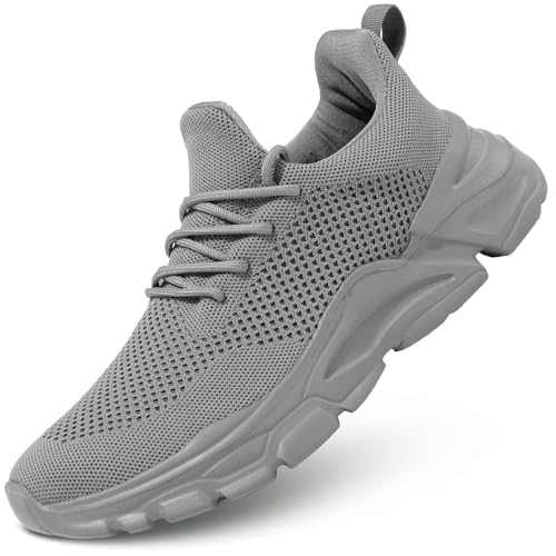 Mevlzz Mens Slip on Walking Shoes Non Slip Breathable Lightweight Sneakers Athletic Tennis Running Shoes for Gym Travel Jogging Grey
