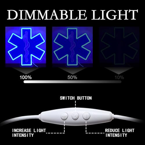 Image of Star of Life LED Neon Sign, 12 x 12 Inches, Pink, USB Powered Wall Decor for EMT Paramedic, Garage, Game Room, Bedroom, Man Cave