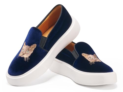 Image of Journey West Women's Fashion Velvet Sneakers with Embroidery Comfortable Slip-On Work Shoes for Women