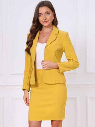 Image of Allegra K Women 2 Piece Skirt Set Suit Business Blazer and Pencil Skirt Office Work Interview Church Outfits