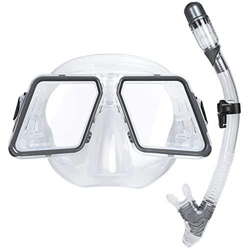 Gelrova Dry Snorkel Sets Anti-Fog Anti-Leak Snorkel Mask 180° Panoramic Ultra-Clear Diving Mask Soft and Comfortable Adjustable for Adult and youth