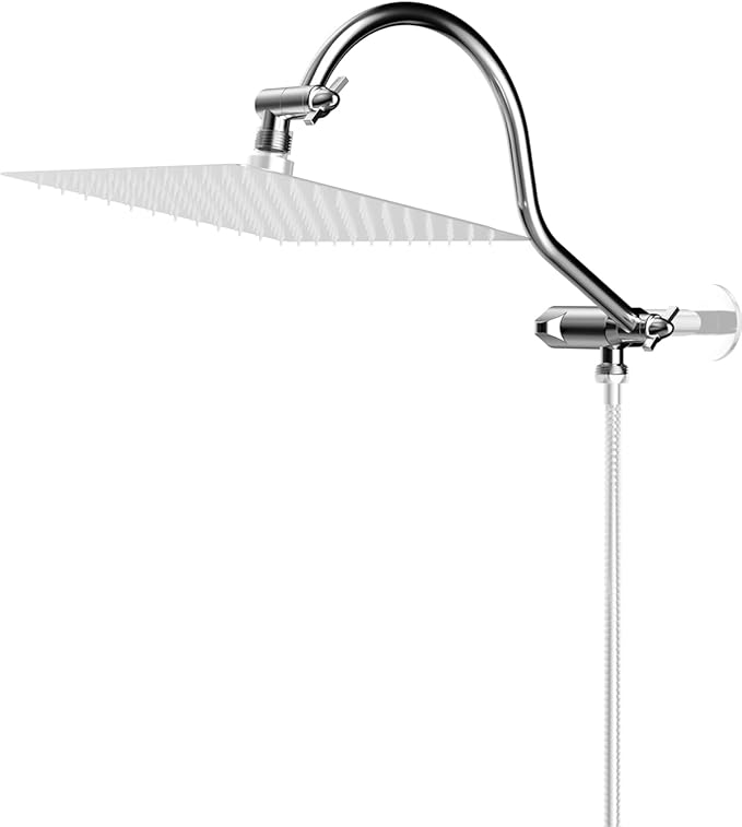 Hibbent All Metal 12 Inch Brass Adjustable Curved Shower Head Extension Arm with Shower Arm