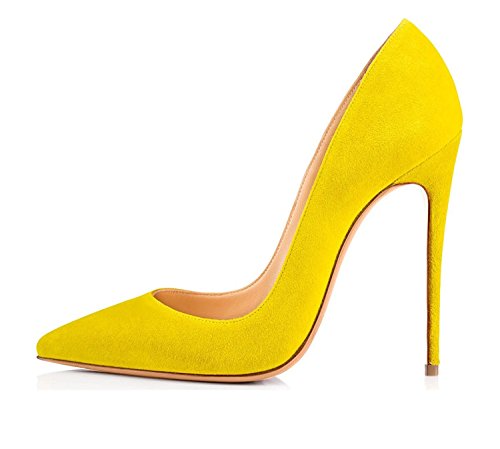 EDEFS Zapatos de Tacon de Alto Terciopelo para Mujer Amarillo EU37
