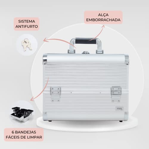 Maleta De Maquiagem Profissional Anna Make Grande Vazia - Prata