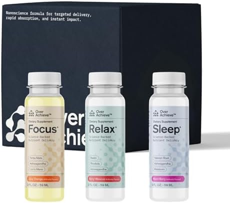 Supplement Variety Pack with Advanced Nanoscience Technology, 12 Pack, Stress Calming Relax Drink, Sleep Aid Drink, Nootropic Brain Supplement Focus Drink, 2 oz Shot