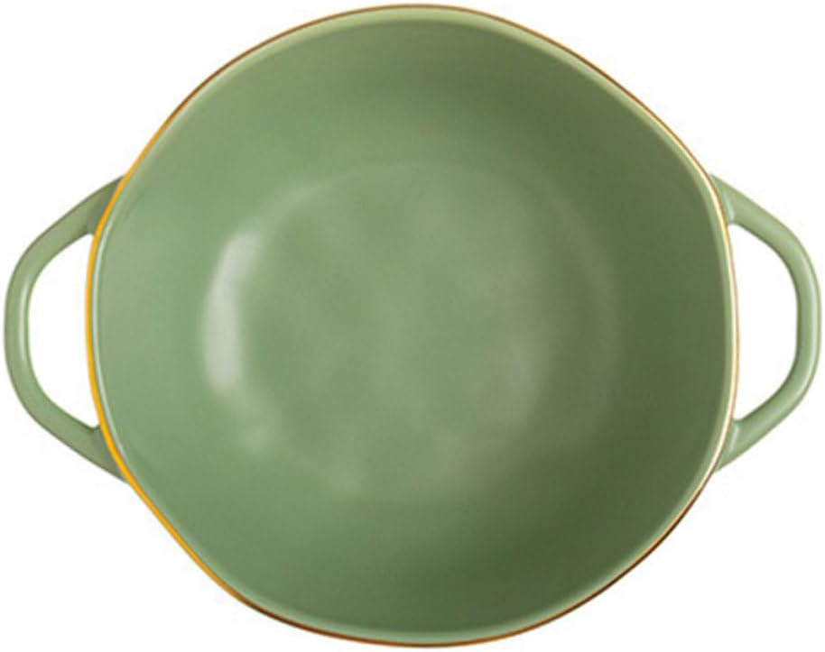 Ceramic Double Handle Baking Bowl for Oven Use Smooth Surface Mixing and Serving Dish Matcha Green Salad and Soup Bowl Practical Heat-conductive Kitchenware for Home and Food