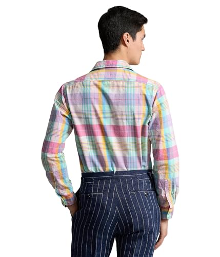 Image of POLO RALPH LAUREN Men's Classic Fit Plaid Oxford Shirt Pink /Seafoam Multi Medium