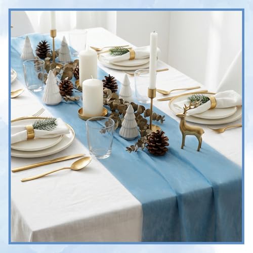 Vlies Tischläufer, 30cm x 30m Rauchblau Tischläufer Rolle Tischdeko Modern Hochzeit Party Dekoration Tischdekoration für Geburtstag Hochzeit Ramadan Kommunion Erstkommunion Jugendweihe Dekoration