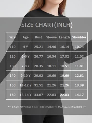 STYDAZZ Girls Long Sleeve T-Shirts Soft Basic Crewneck Tees for Kids Everyday Casual Tops Black 130 - 5