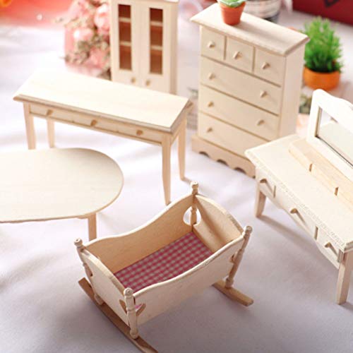 STOBOK Puppenhaus Miniatur Baby Cradle Puppe Krippe Bett Mini Hölzerne Wiege Spielzeug Pretend Spielen Spielzeug… – Bild 5