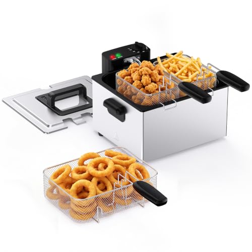 Image of DUMOS Deep Fryer with 3 Baskets, 1800W Electric Fryer with 5 Liter Capacity