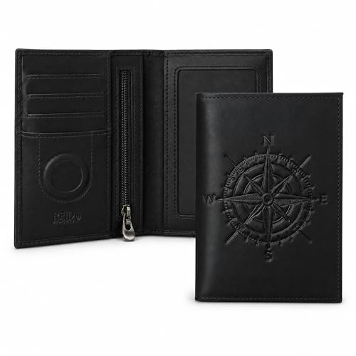 Mewpurrs Mens Passport Wallet, AirTag, RFID, Leather, Compass, Black by Mewpurrs - Used condition - US$23.99