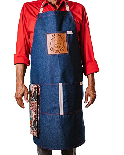 Avental Ajustavel Denim Collection Durável inclui toalha de panela resistente ao calor