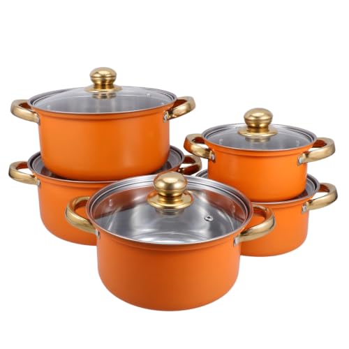 PRETYZOOM 5 ensembles Casseroles Acier Inoxydable avec Poignées Orange Doré Batterie de Cuisine et Complète Pots à Soupe et Marmites Adaptés pour Toutes Cuisinières Compris Induction