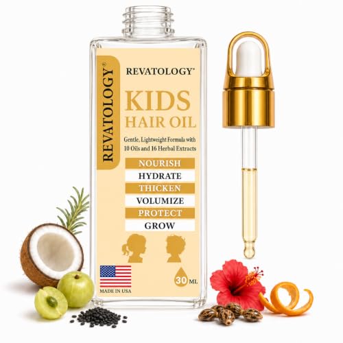 REVATOLOGY Kids Hair Growth Oil for Toddlers and Babies, 26 Botanicals Scalp Treatment with Rosemary, Castor and Amla, for Curly Wavy Textured Hair, Dry Itchy Scalp, Made in USA