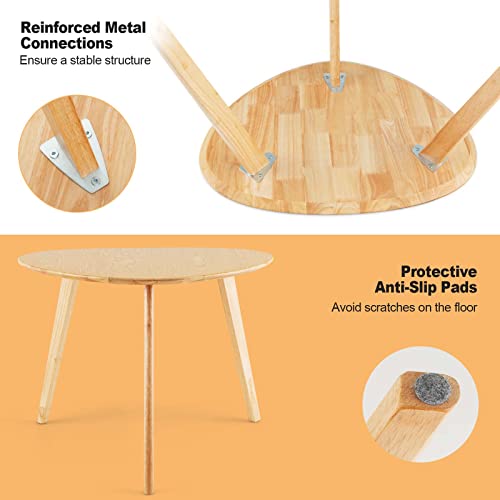 Costway Nesting Coffee Table Set Of 2, Solid Wood Sofa Side Table With Rubber Wood Legs, Triangle Center Cocktail Tea Table, Small End Table Set For Living Room, Bedroom, Office, Small Spaces, Natural #TOP6