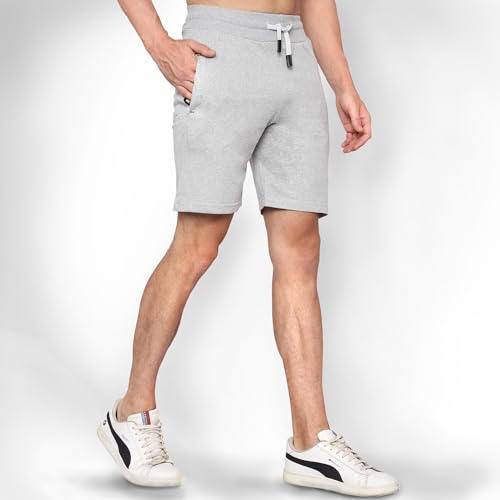 Image of NeoFlex Men's Regular Fit Cotton Shorts with Zipper Pocket - Comfortable Rich Solid Design, Essential Men's Shorts (Silver, M)