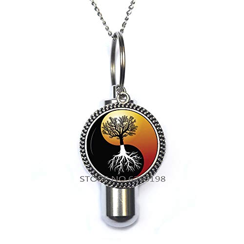 Yin-Yang Tree of Life Cremation URN Necklace - Friendship Spiritual URN - Gift for Friend - Astrology Jewelry - Yin-Yang Cremation URN Necklace - Yin Yang Gifts,N072