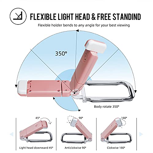 Image of EGWASER Book Light for Reading in Bed, USB Rechargeable Clip on Book Lights, 3 Brightness Adjustable Dimmable Bookmark Light for Eye-Protection, Reading Lamp for Bookworms, Travel (2-Pack Pink)