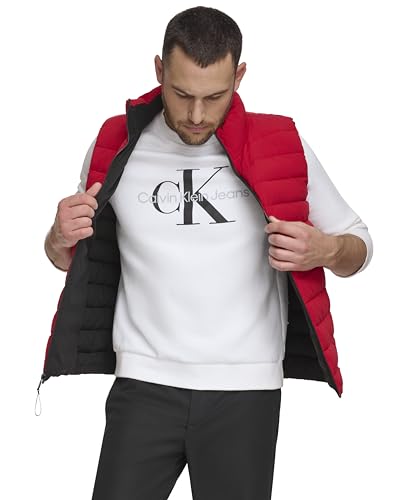 Calvin Klein Mens Lightweight Insulated Quilted Zip Front Puffer Vest Deep Red X-Large