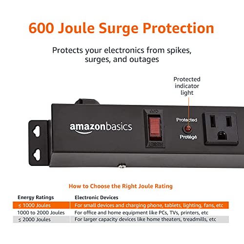 Amazon Basics Heavy Duty Metal Surge Protector Power Strip With Mounting Brackets - 12-Outlet, 600-Joule (15A On/Off Circuit Breaker) #TOP1