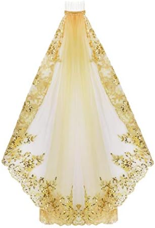 MioCloth Gold Veil Comb Wedding Cathedral Wedding Bride Cape Halloween Veil Costume Veil