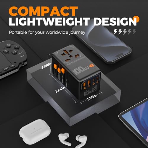 Image of TESSAN Universal Travel Adapter, Black | 100W GaN, 4 USB Ports (2 USB C), International Power Adaptor, US to EU Europe UK AUS France Italy Spain Ireland, Type C G A I