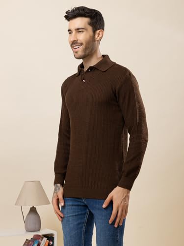 Image of TYSORT Men's Knitted Polo Sweater Casual Full Sleeve Pullover Sweater with Button Collar