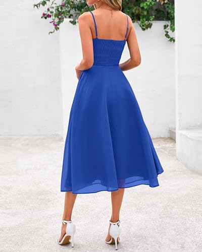 Image of PRETTYGARDEN Womens Summer Dresses 2025 Spaghetti Strap Sleeveless Smocked Flowy Midi Wedding Guest Dress with Pockets