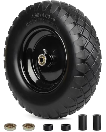 GICOOL 4.80/4.00-8' Wheelbarrow Tire, 16' Flat-Free Solid Tire and Wheel, 3-6' Centered Hub, 5/8' & 3/4' Bearing, For Garden Wagon Cart Trolley Dolly (1 Pack)