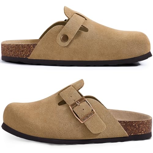 Image of KIDMI Unisex Vegan Suede Clogs Leather Mules Womens Mens Cork Footbed Potato Shoes with Arch Support