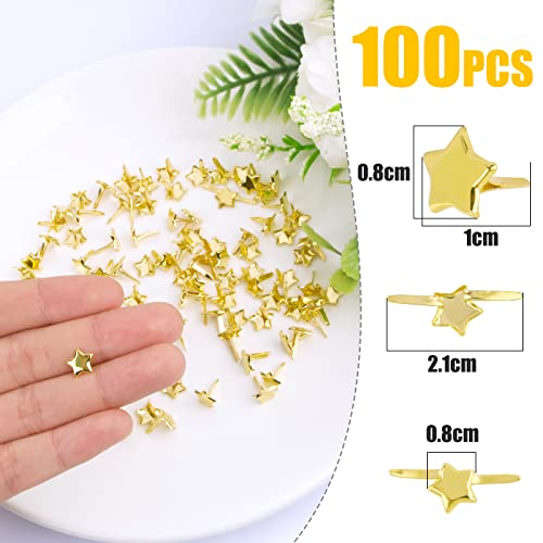 BETESSIN 100pcs Mini Sterne Brads Musterklammern Metall 8MM Verschlussklammern Gold Klammern Musterbeutelklammern Bastelklammern für DIY Scrapbooking Basteln Papierverschluss