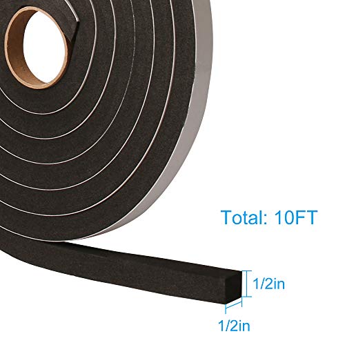 Window Foam Seal Tape 1/2Inch Wide X 1/2Inch Thick, High Density Self Adhesive Weather Stripping Insulation Door Foam Tape,10 Feet Long #TOP1